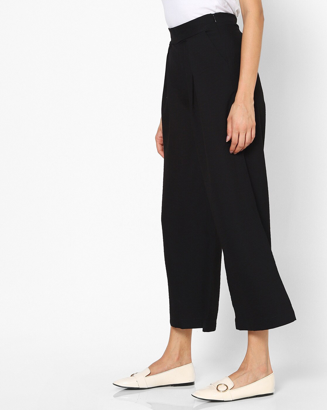 Black Crop Wide Leg Trousers