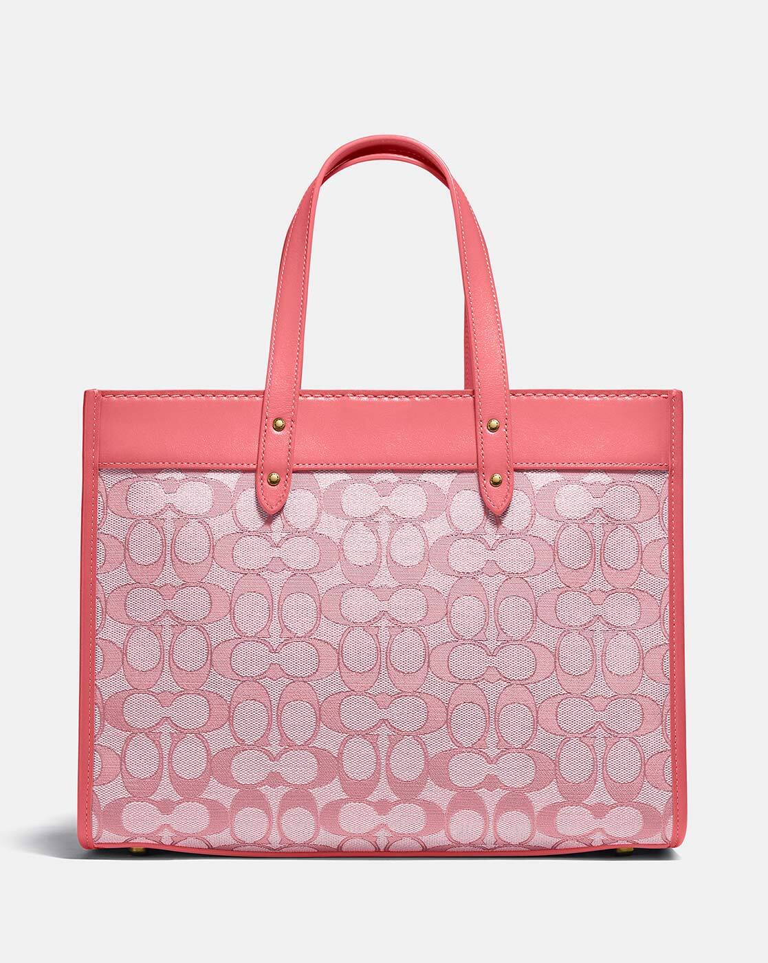 Authentic COACH Sparkly Pink Signature Shoulder Leather Tote Handbag Laptop  Bag