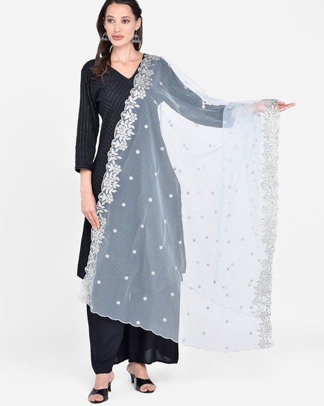 Floral Embroidered Net Dupatta with Embellishments Price in India