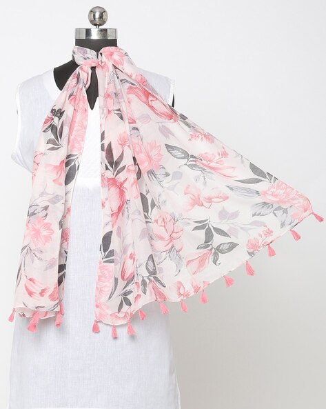 Floral Print Scarf with Tasselled Border Price in India