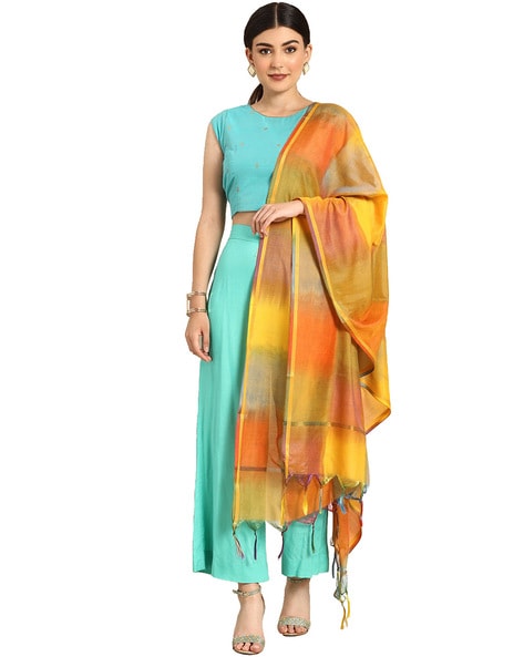 Colourblock Dupatta with Tassels Price in India