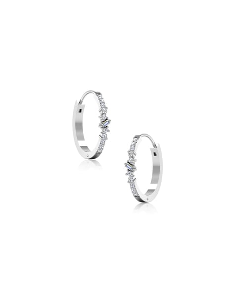 Diamond Huggie Hoop Earrings 1/8 ct tw Round-cut 10K White Gold | Kay