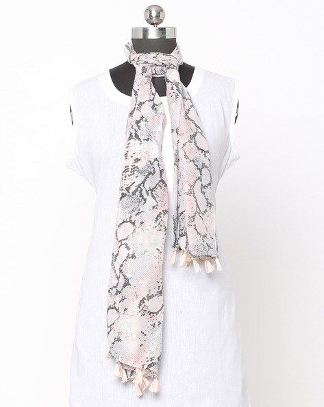 Snakeskin Print Scarf with Tasselled Border Price in India