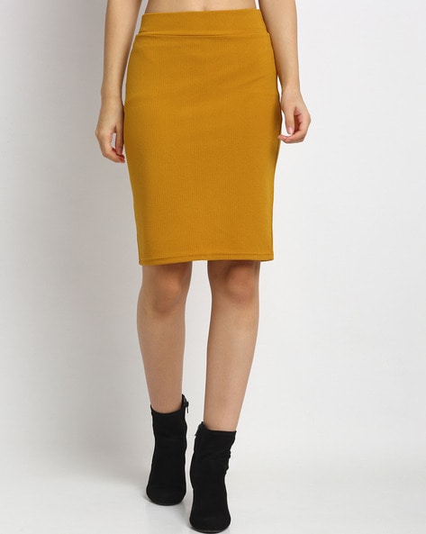 high waisted pencil skirt yellow