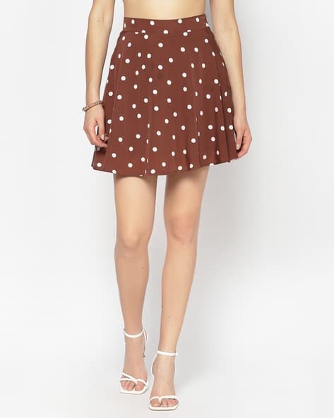 brown skirt with white polka dots