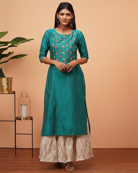 Buy ANUSHIL Rayon Cotton Printed Mandarian Neck 3/4th Sleeves Ethnic Wear  Kurti with Patiyala Suit(Colour - Green, Size - 2XL) Online at Best Prices  in India - JioMart.