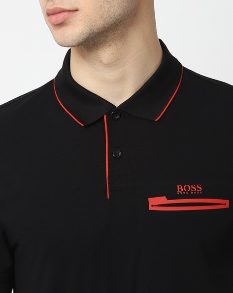 Buy HUGO BOSS Slim Fit Polo T-shirt | Black Color Men | AJIO LUXE