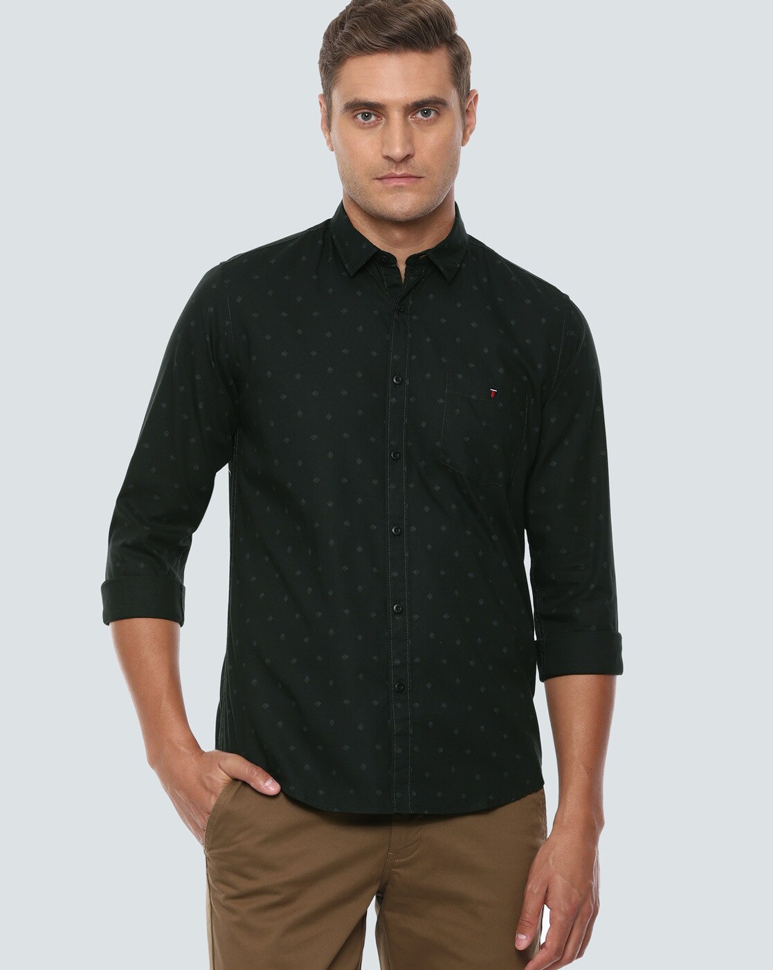 Louis Philippe Formal Shirts : Buy Louis Philippe Men Black Slim Fit Print  Full Sleeves Formal Shirt Online