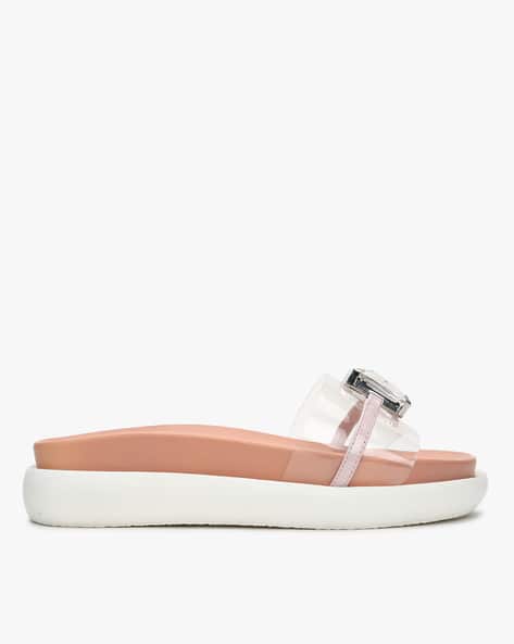 Stone-Studded Slides with Transparent Strap