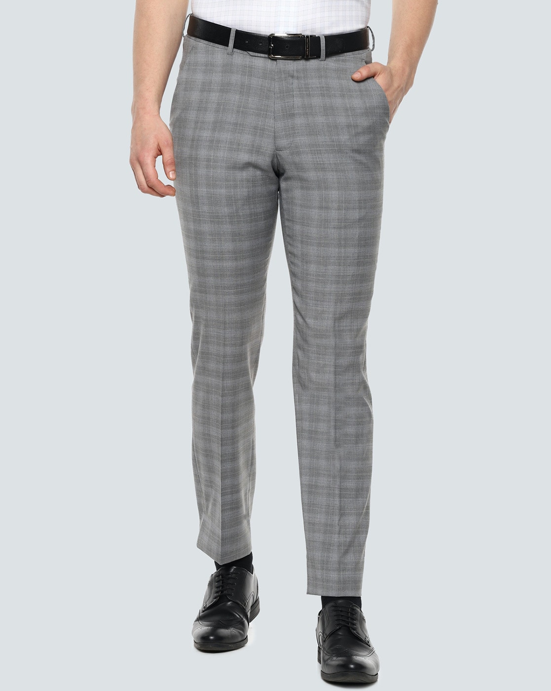 Louis Philippe Formal Trousers : Buy Louis Philippe Grey Checks Trousers  Online