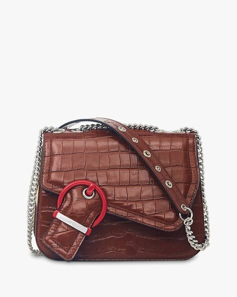 Adele Reptilian-Textured Slingbag with Metallic Strap