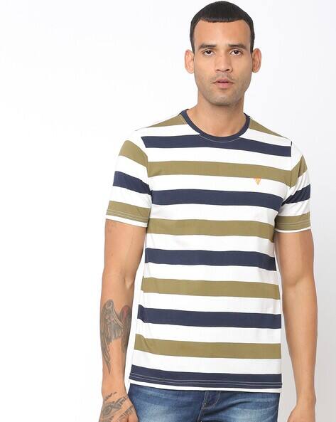 olive green and white striped t shirt