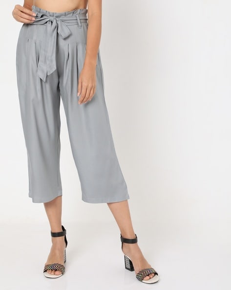 Gas Pleat-Front Paperbag-Waist Culottes