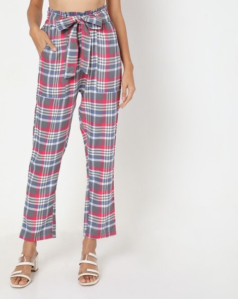 Gas Checked Paperbag-Waist Trousers