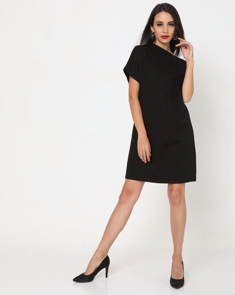 Isabella Shift Dress with Asymmetrical Neckline