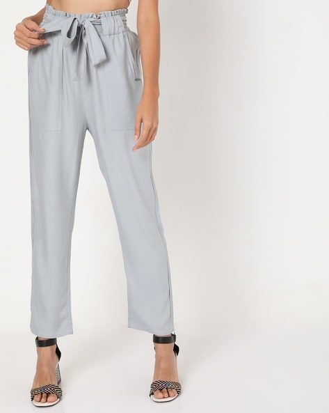 Buy Striped Slim Fit Trousers Paper-Bag Waist Online at Best Prices in India  - JioMart.