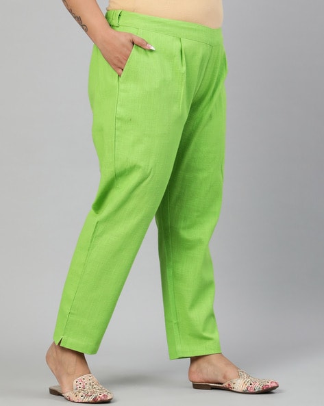 Parrot Green Trouser Ankle Length  Legging Pants for Women and Girls  100   Cotton  Fully Stretchable