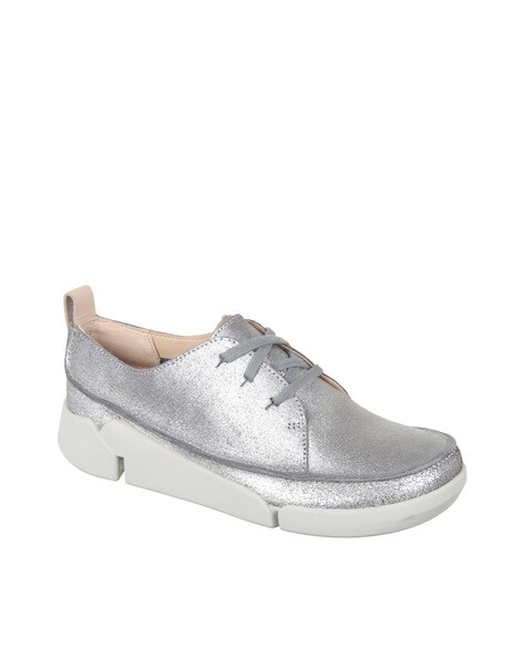 clarks silver lace up shoes