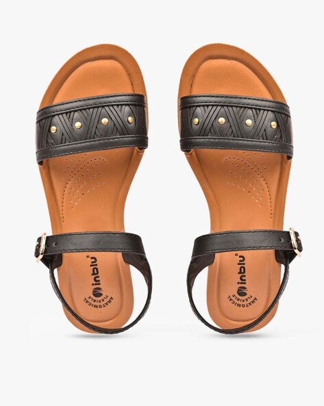 Black buckle best sale studded strap sandals