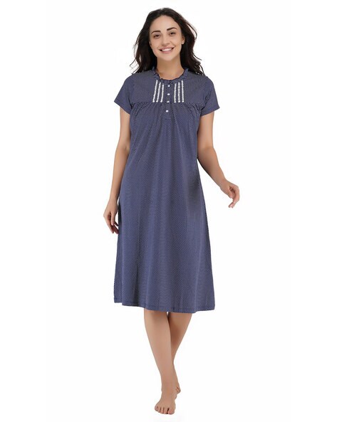 Jersey Cotton Traditional Sleeveless Nightie Blue Pink – Slumber Hut