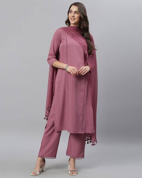 Straight Kurta Set with Lace Hem
