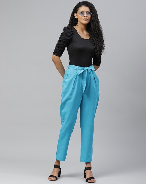 Medium 80s Turquoise Wrap Front Trousers 28.5