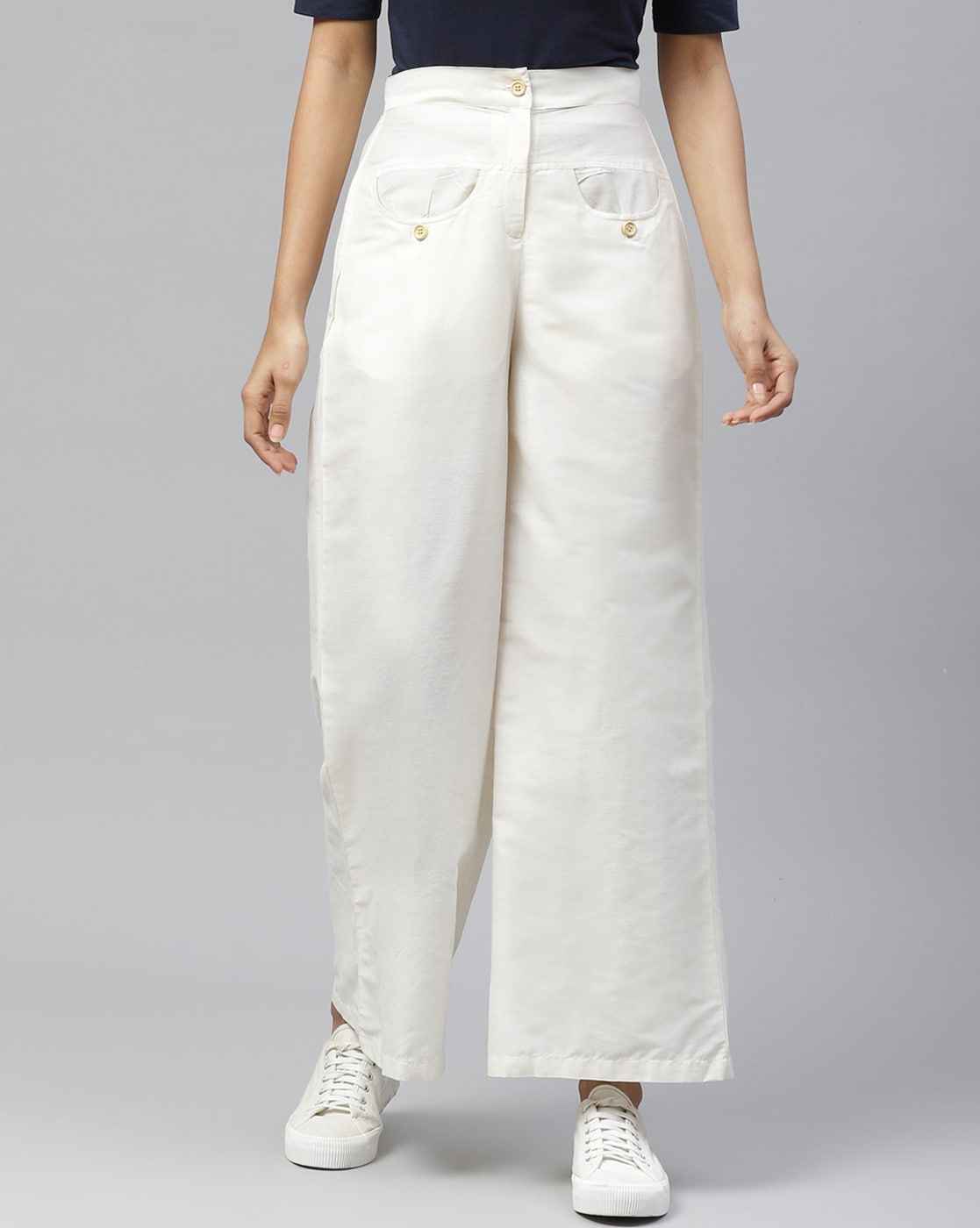 Women Beige & Off-White Loose Fit Striped Cotton Parallel Trousers at Rs  320/piece, Women Trousers in New Delhi