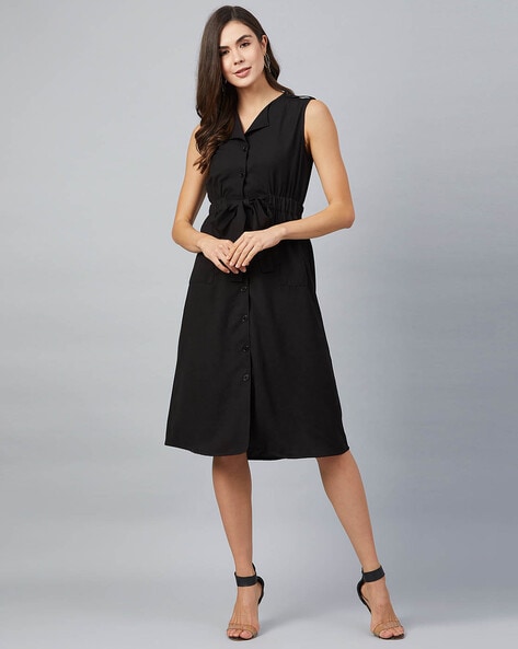 sleeveless a line black dress