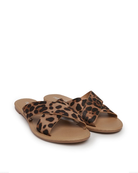 Leopard print best sale slip on sandals