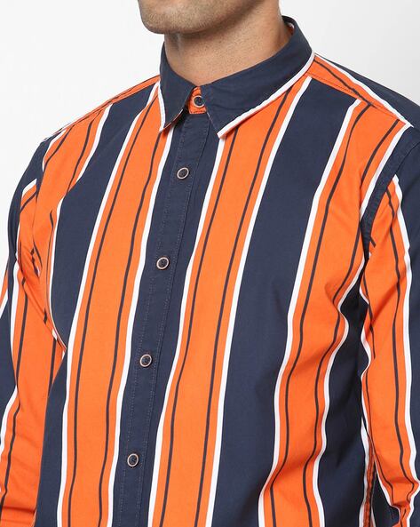 blue orange striped shirt