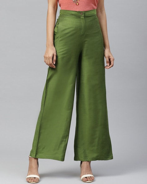 Buy Women Solid High Rise Brown Flared Trousers - Global Republic