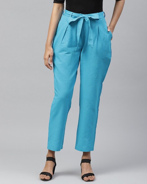 Women Turquoise Blue Trousers - Buy Women Turquoise Blue Trousers online in  India