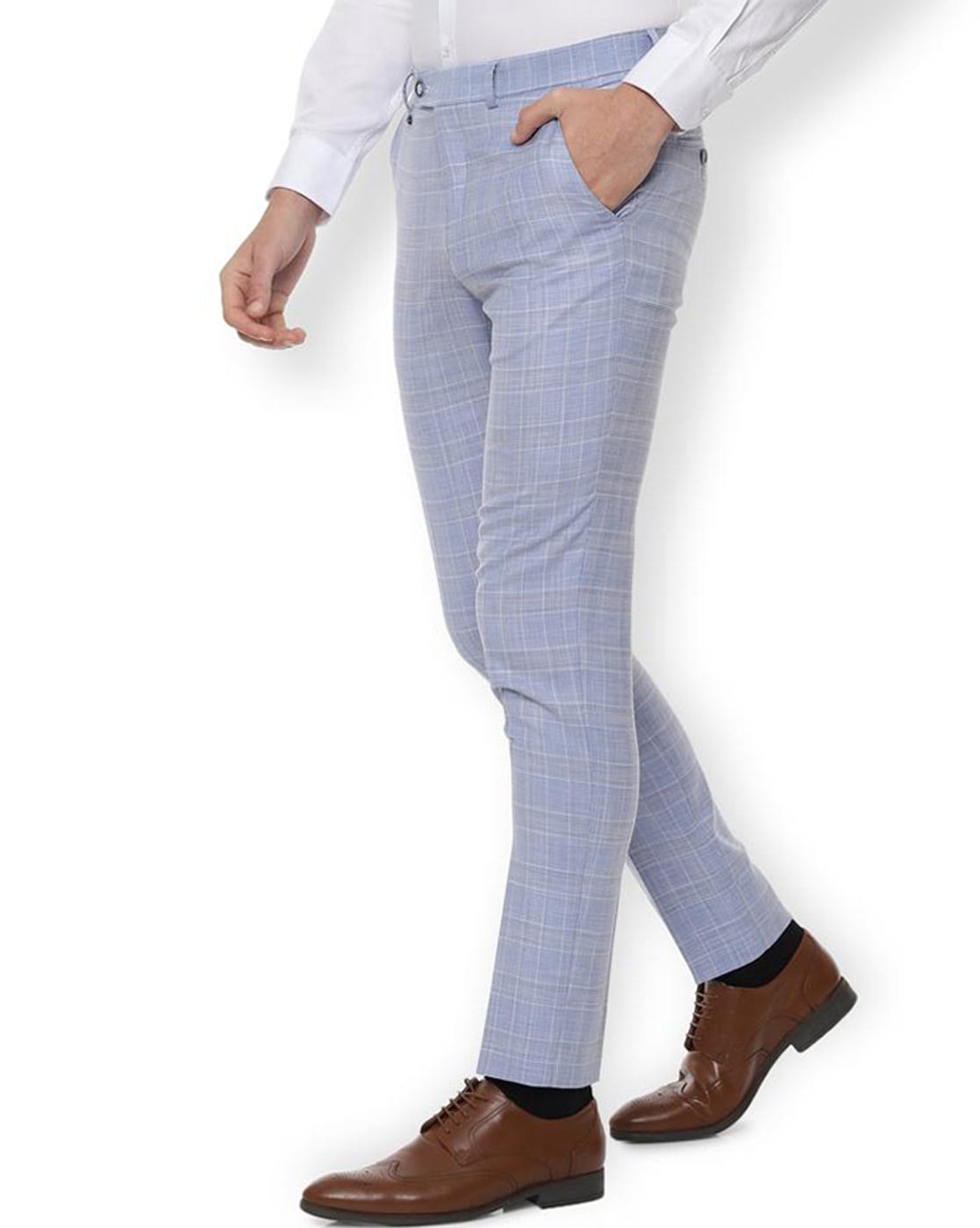 Buy Basics Grey Mid Rise Checks Trousers for Men Online @ Tata CLiQ