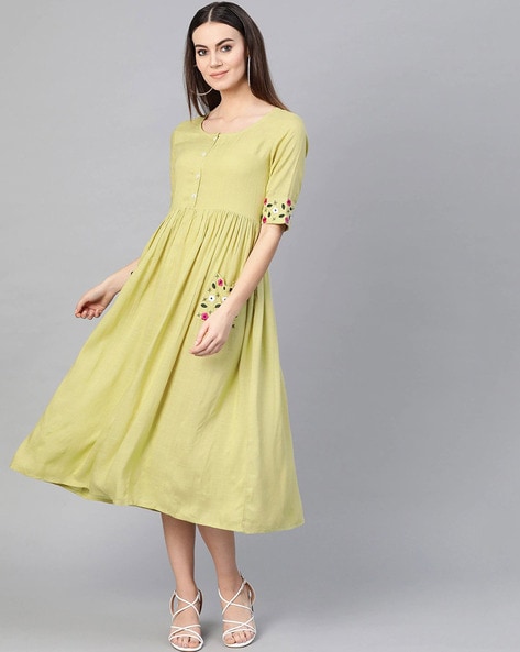 ajio green dress