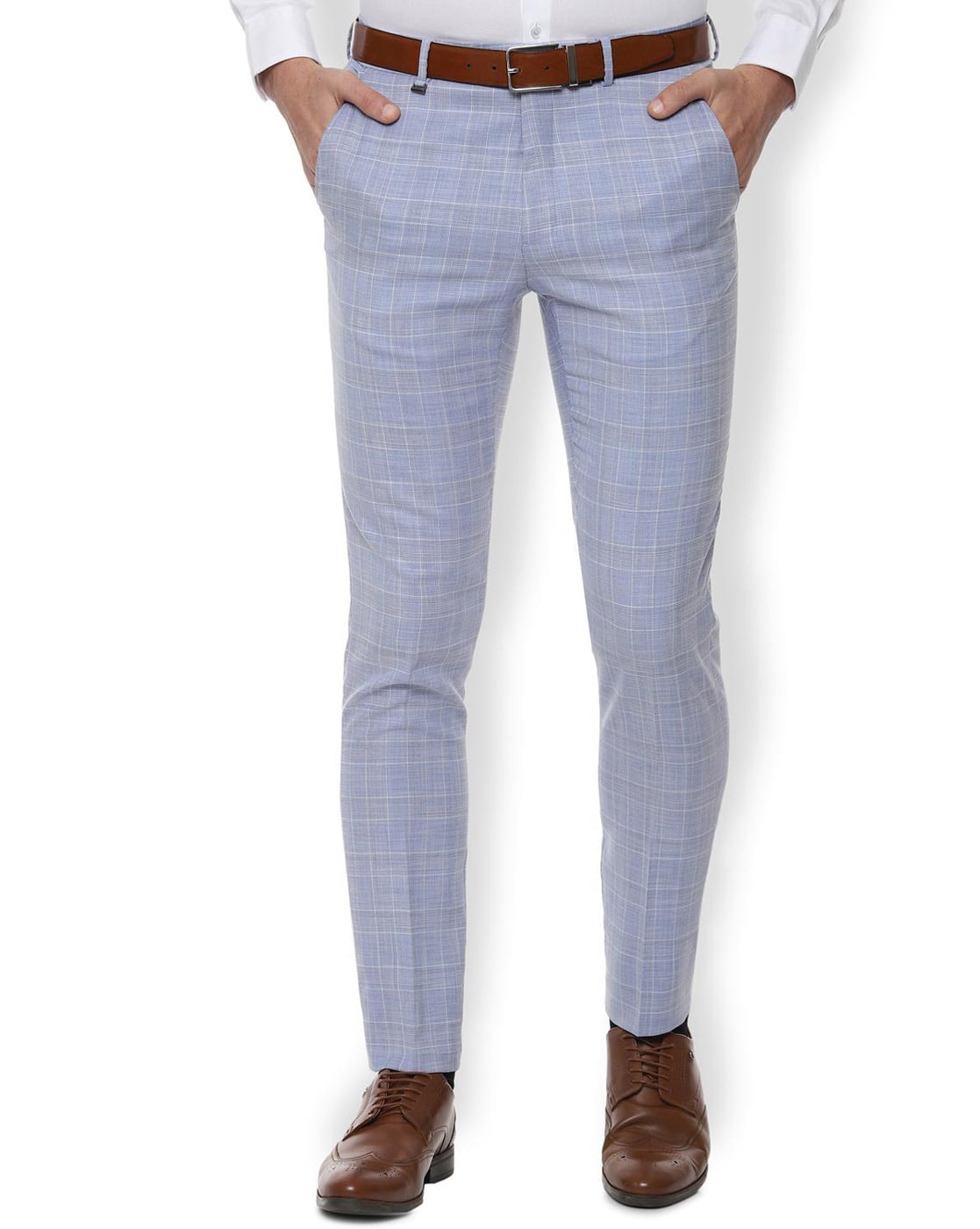 Buy Men Blue Slim Fit Check Flat Front Casual Trousers Online - 351852 |  Louis Philippe