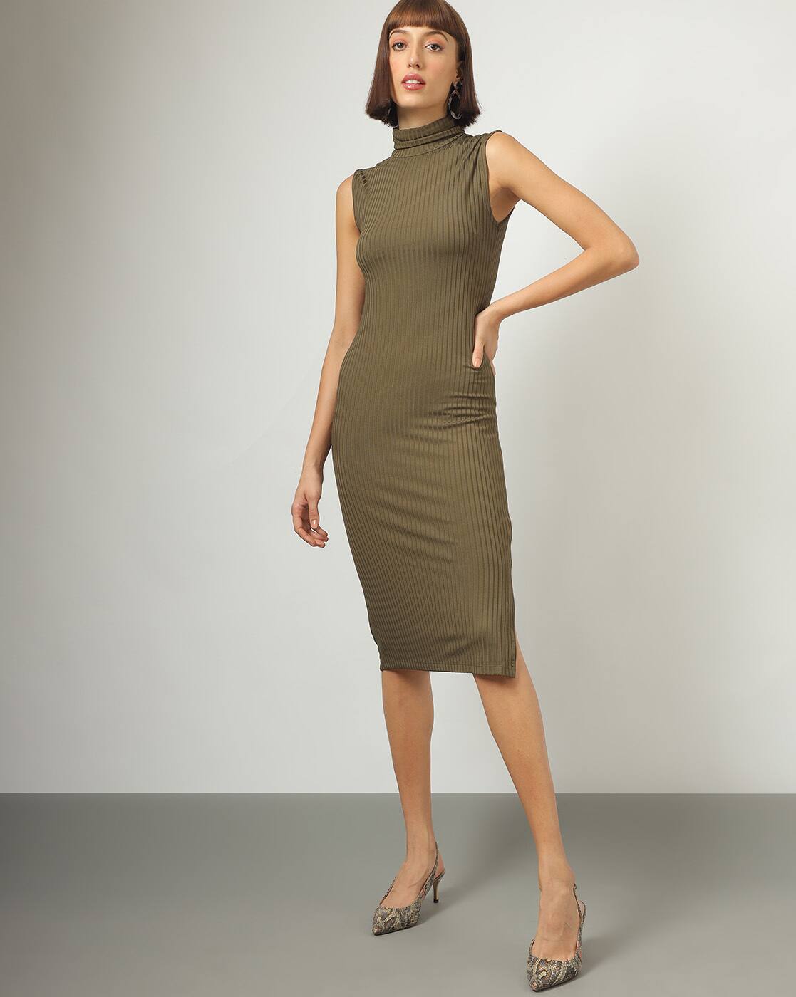 olive green sheath dress
