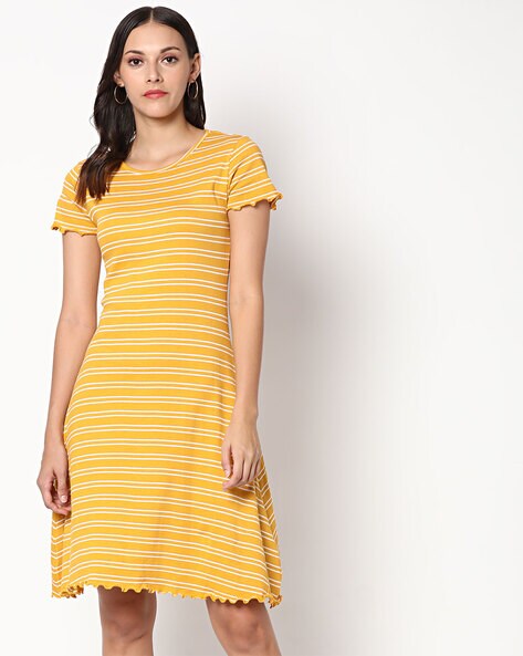 Striped Sheath Dress with Lettuce Hems