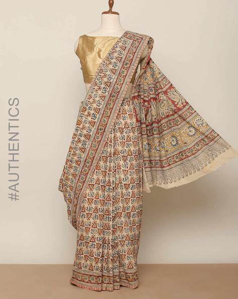 Pure Chanderi Silk Bagru Print Kalamkari Pattern Saree | Kishori