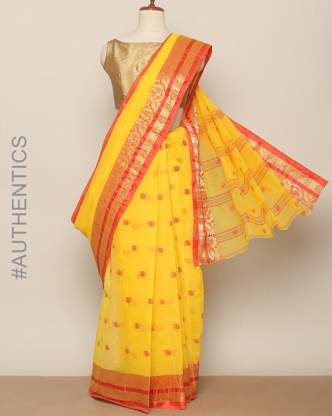 Sky blue mustard handwoven tangail tant cotton bengal saree – GoCoop