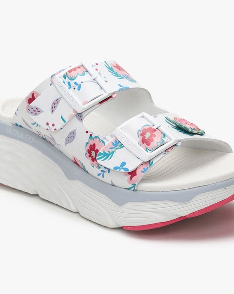 skechers max cushioning strappy printed slides