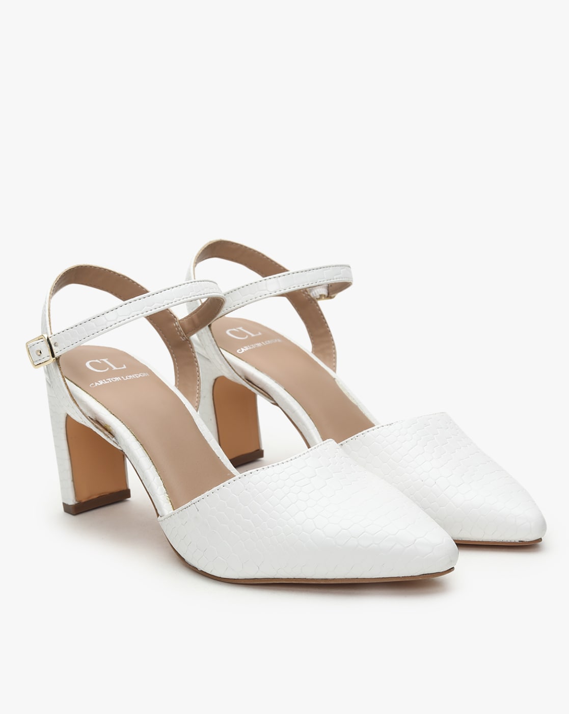 Carelinah White Leather Block Heel Sandal