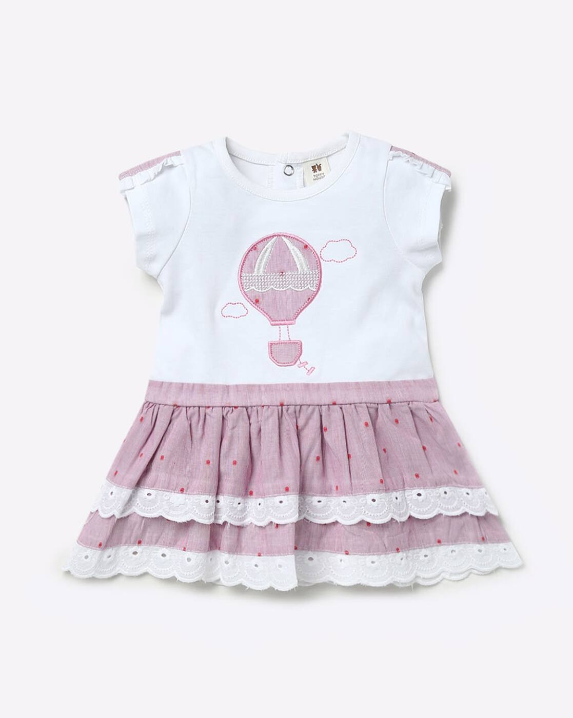 embroidered scalloped tiered dress