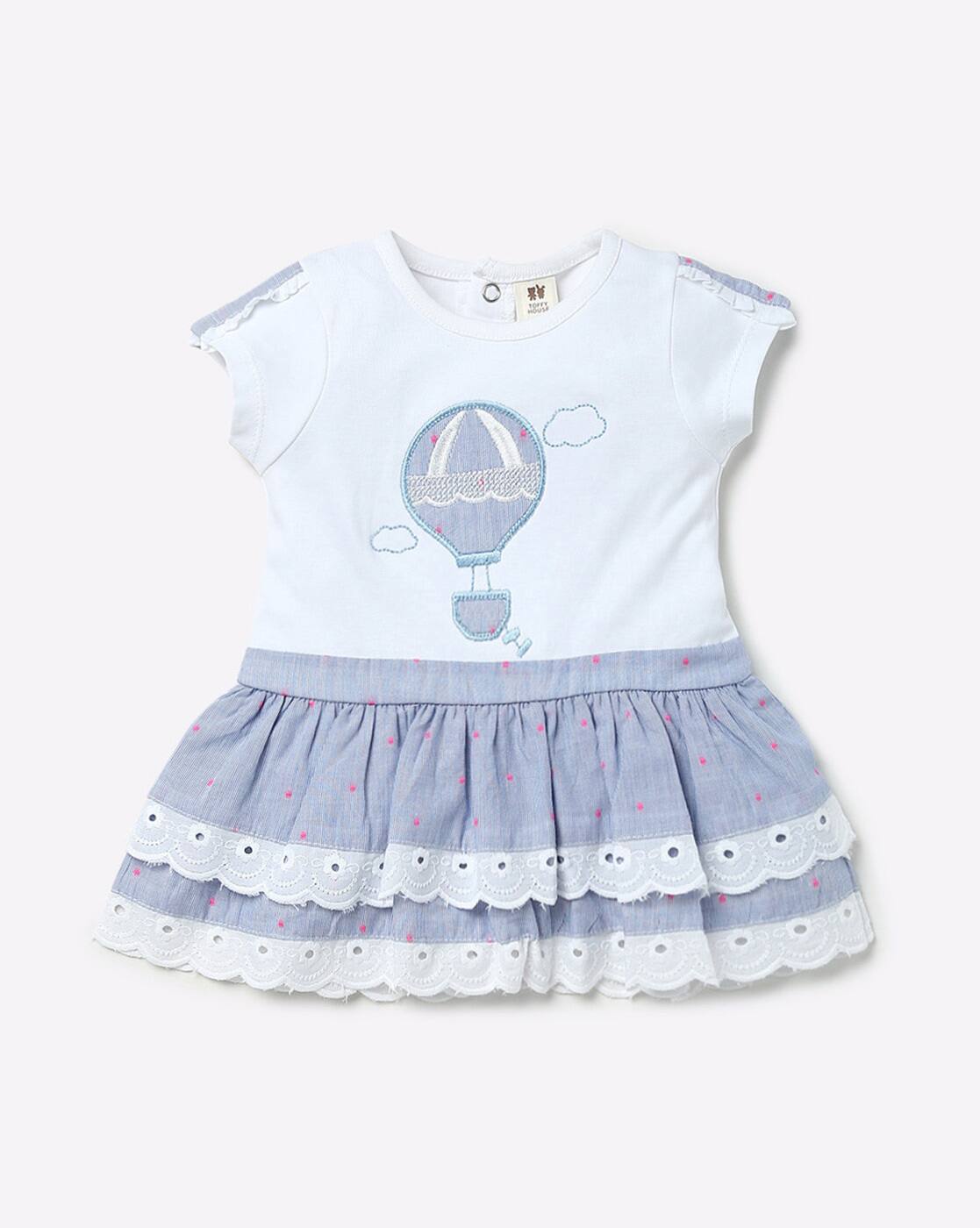 embroidered scalloped tiered dress