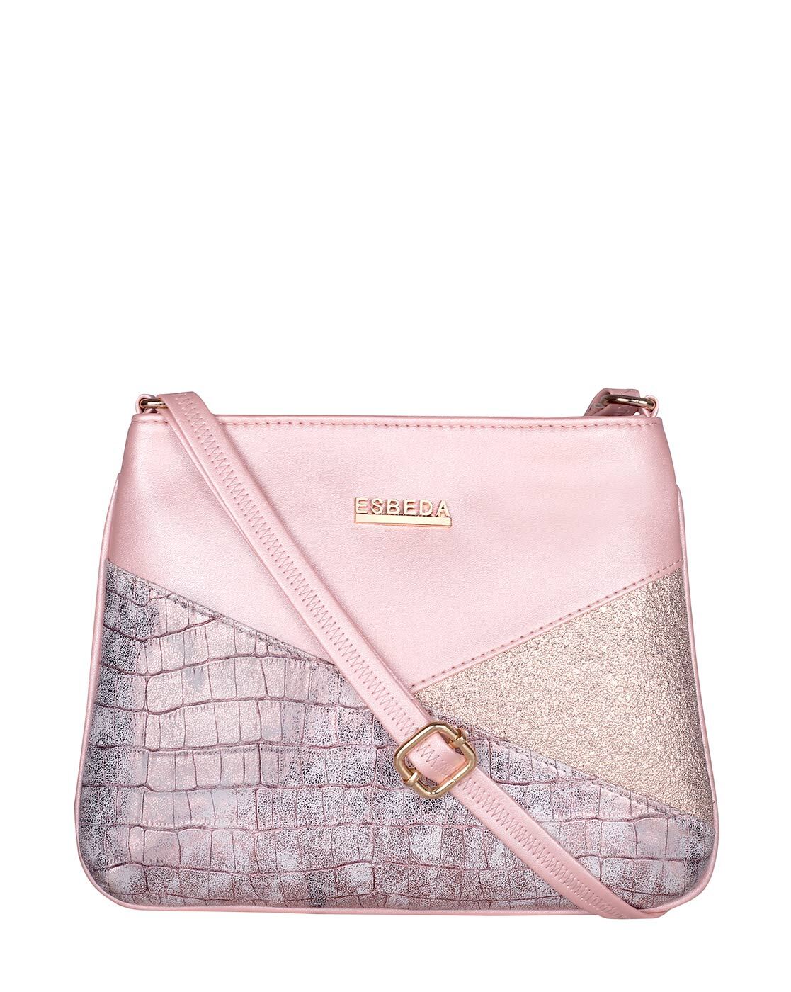 Buy ESBEDA Peach Color Glitter Top Handle Handbag For Womens Online