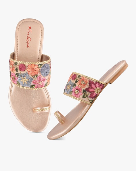 Buy Pink & Blue By FBB PU Flower Embellished Sandals at Amazon.in