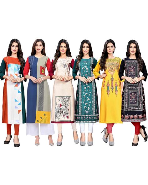 Pack of 6 3/4th Sleeves Straight Kurta 