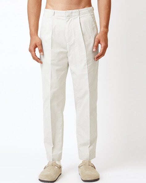 Men's White Single Pleat Pants