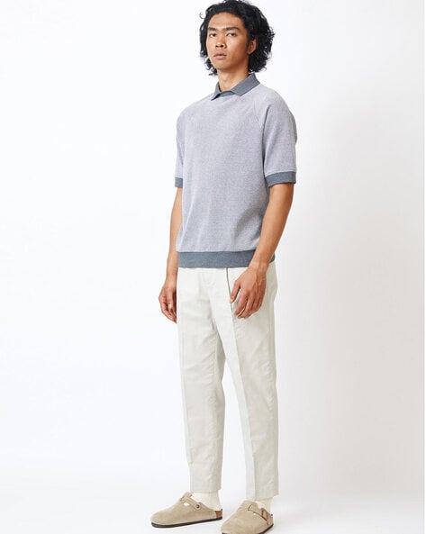 Mr P. - Straight-Leg Cotton-Blend Twill Drawstring Trousers - Blue Mr P.