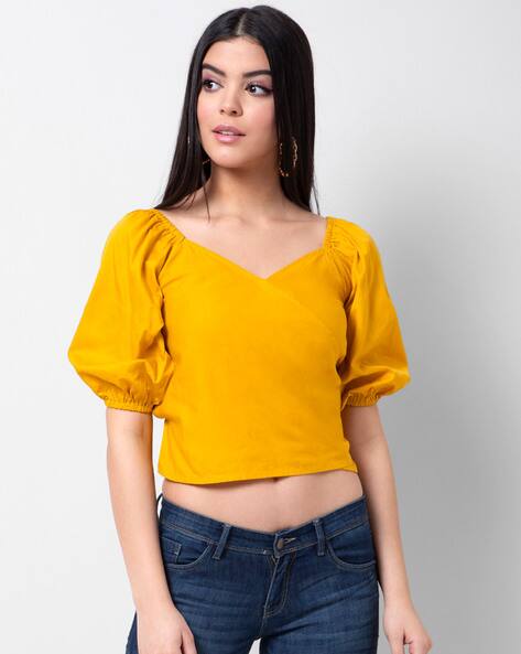 yellow fitted crop top