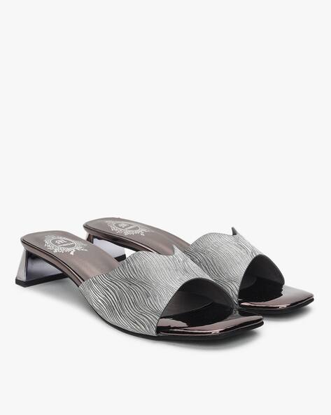 Self-Print Block-Heeled Sandals